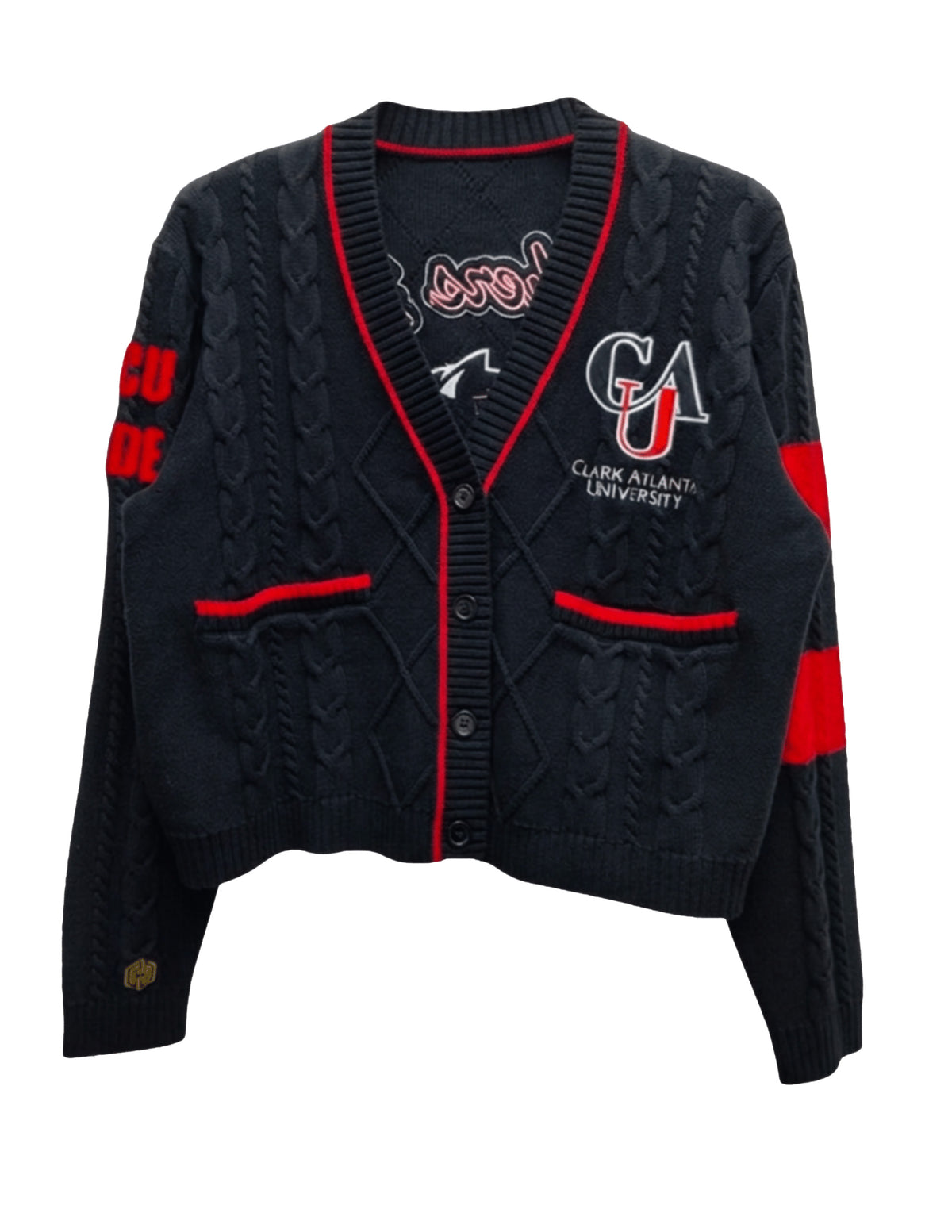 Classic Cropped Cable Knit Letterman Cardigan